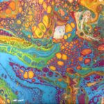 acrylic, turquoise, magenta